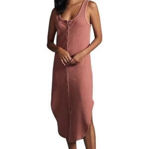Anthropologie Daily Practice Waffle Knit Snap Down Midi Dress Bronze Sleeveless